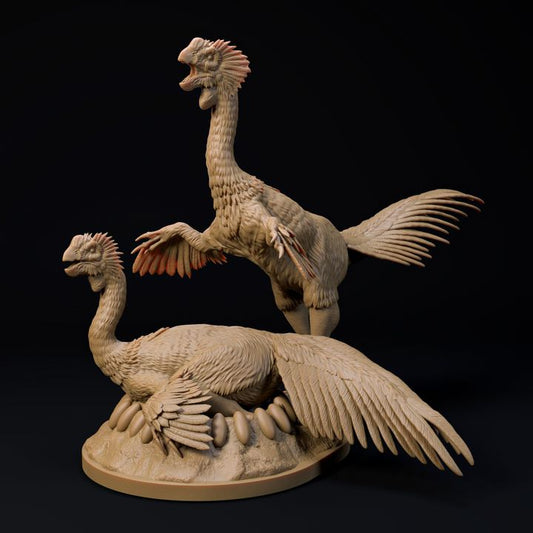 Gigantoraptors protecting nest 1-35 scale