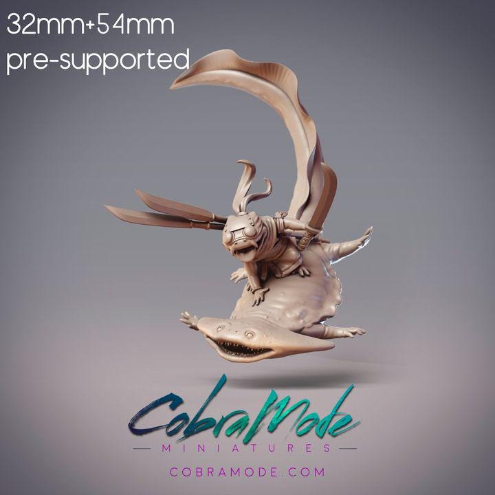 Salamander Warrior and Mount - Hareto, Hanzaki Ninja (Sword & Spears) Diplocaulus