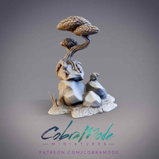 Bonsai Terrain with Rocks and Bird