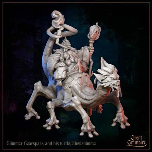 Glimmer Gearspark and his turtle, Shellshimme