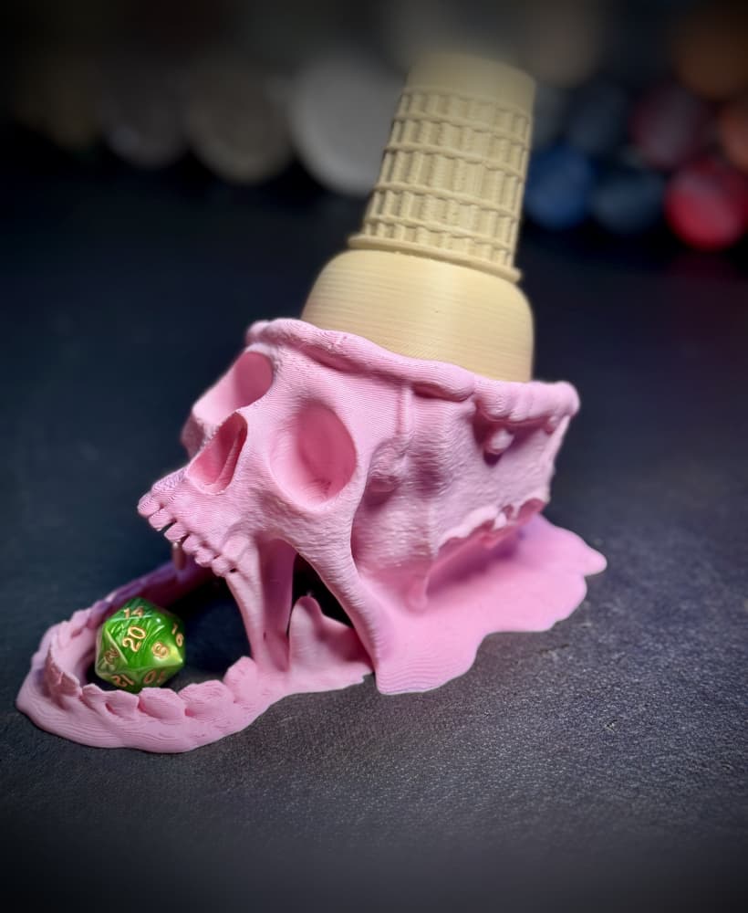 Melting skull ice cream cone dice tower