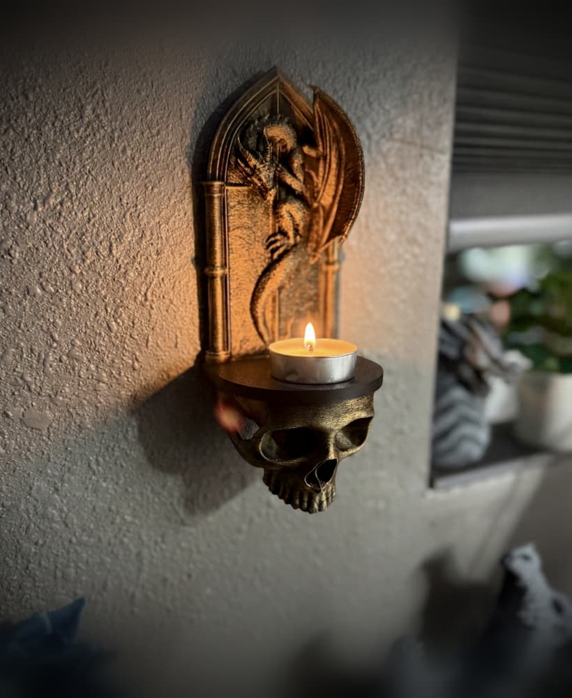 Gothic skull and dragon wall shelf