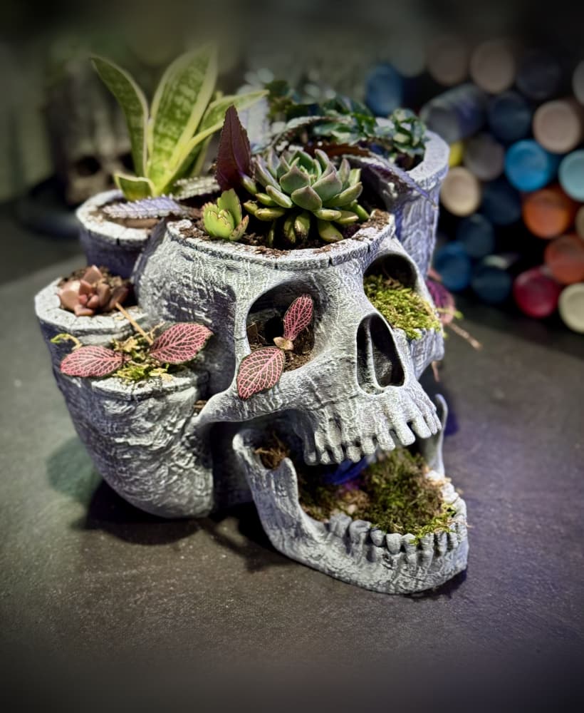 Skull garden planter