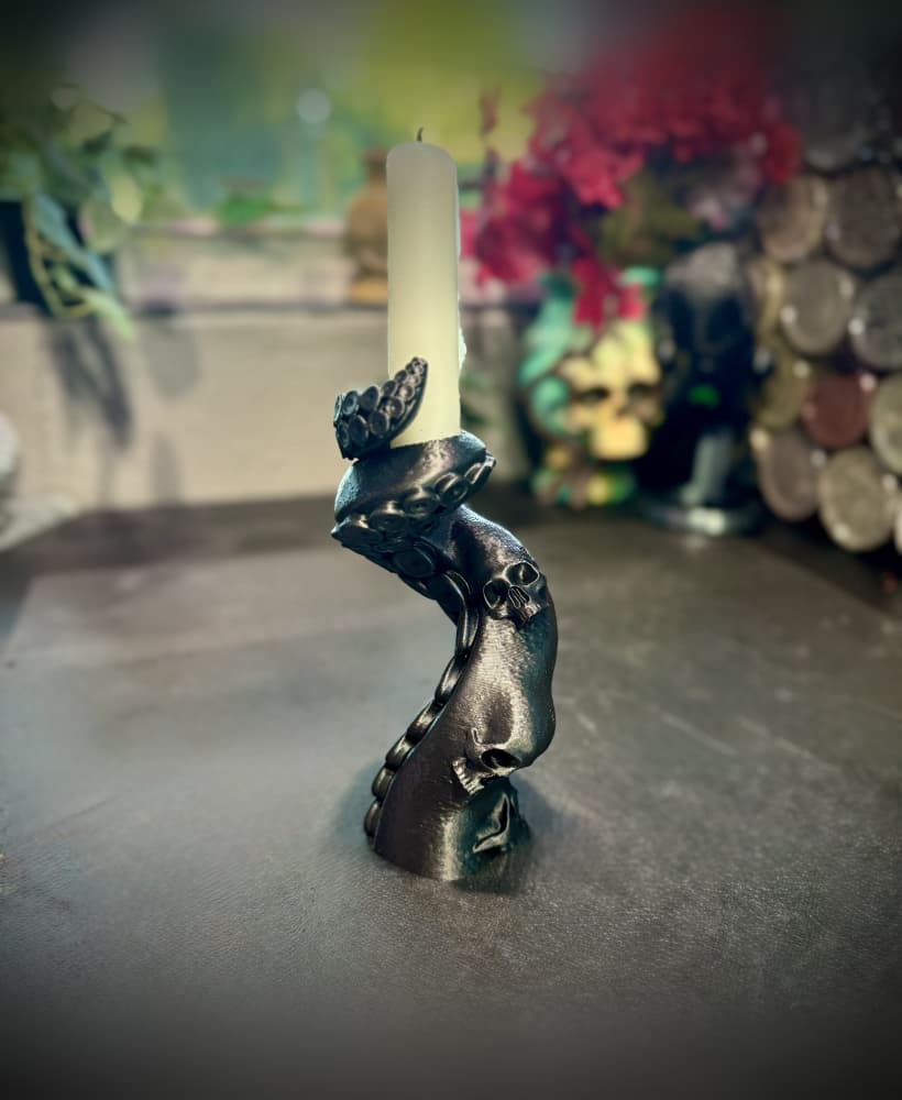 Skull octopus tentacle candlestick holder