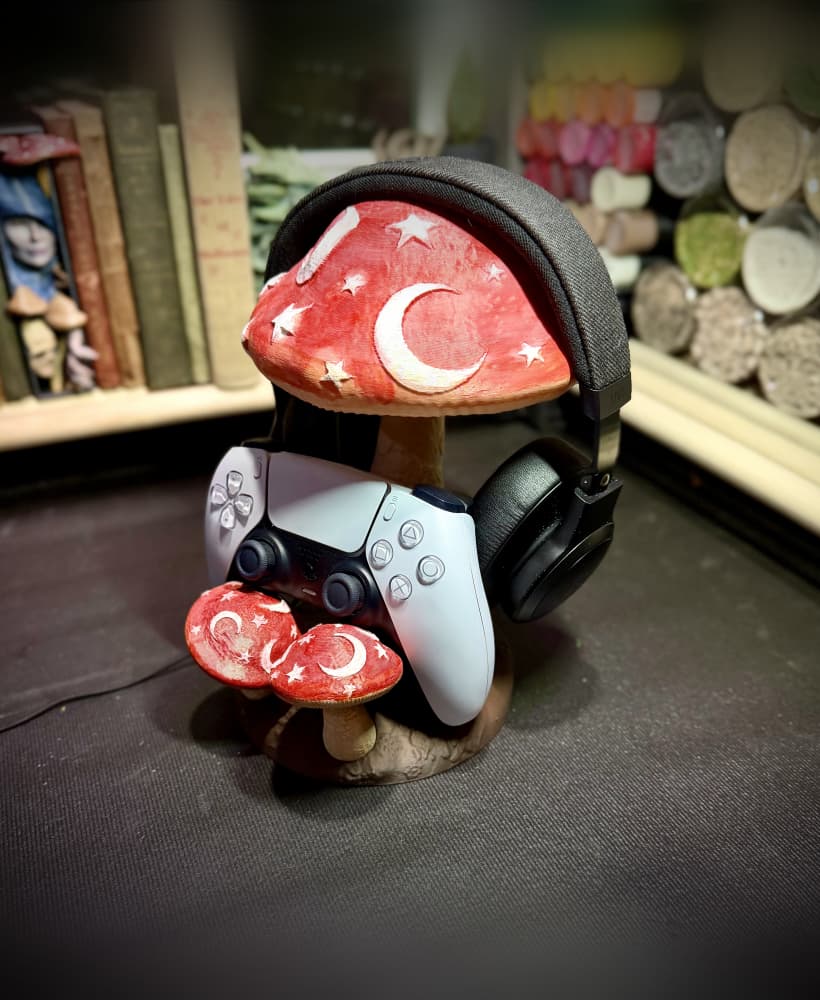 mushroom headphones and controller stand