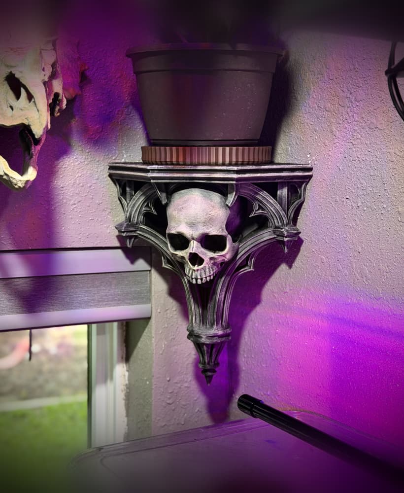 Gothic skull corner shelf.